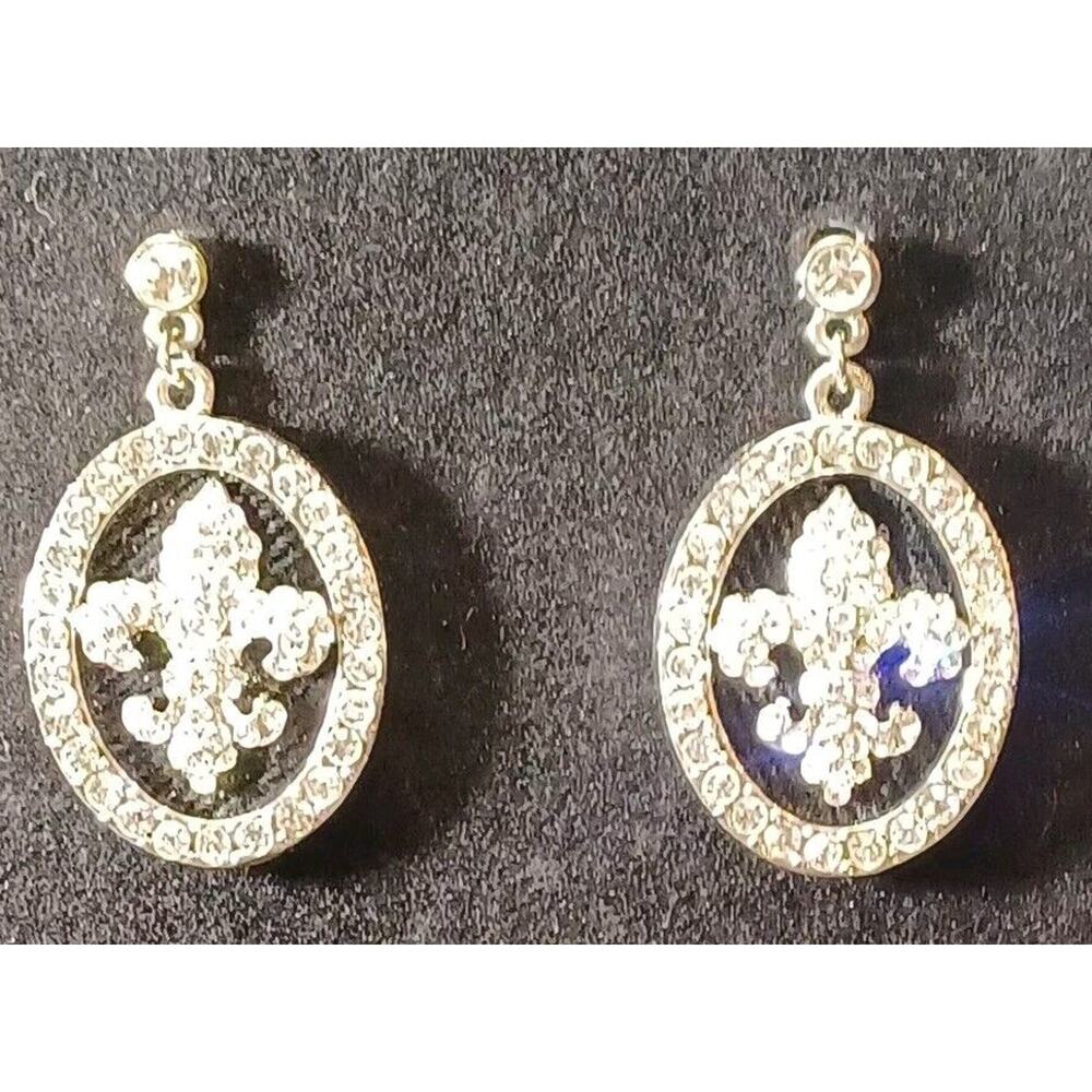 Bling Dangle Drop Earrings Pierced Funky Preppy Fun Fluer De Lis Style - Picture 3 of 6